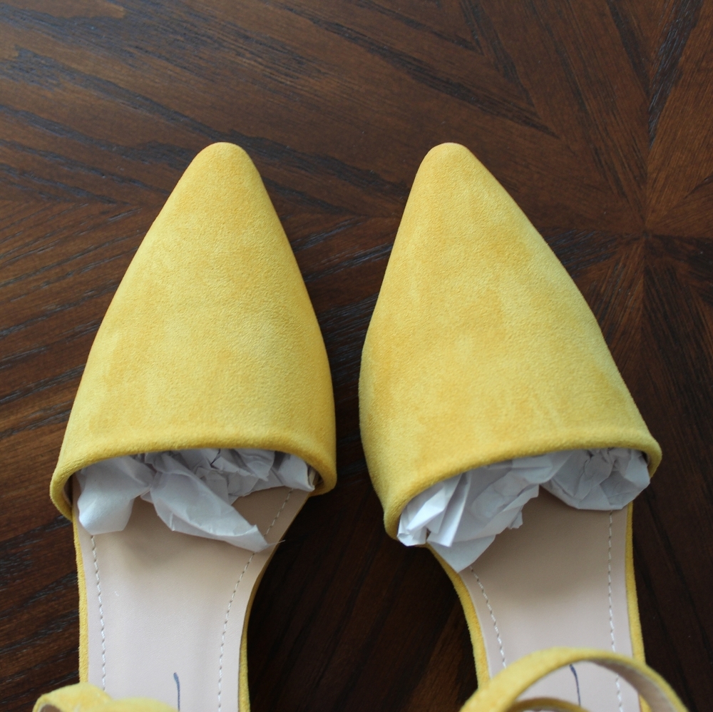 Mustard Yellow Faux Suede Ankle Strap Heel - Picture 3 of 5